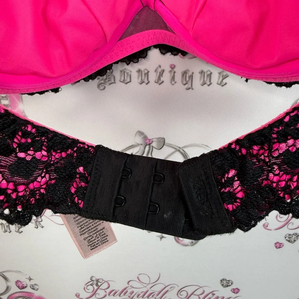 La SENZA bra bralette halter Lacie sexy neon Black and Pink Lace Bralette - Picture 5 of 14